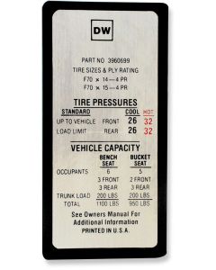 Decal,Tire Pressure,SS,69-70
