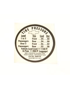 Chevelle Tire Pressure Decal, 1966