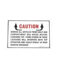 Chevelle Decal, Convertible Top Warning, 1964-1966