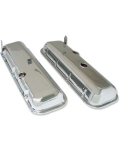 Chevelle Valve Covers, Big Block, Chrome, With Drip Rail, For Cars Without Power Brake Booster, 1965-1975