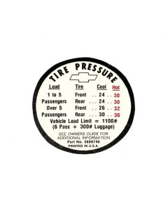 Chevelle Decal, Tire Pressure, Wagon, 1966