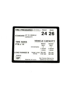 Chevelle Decal, Tire Pressure, 1971