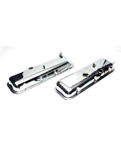 Chevelle Valve Covers, Big Block, Chrome, With Drip Rail, For Cars With Power Brake Booster, 1965-1972