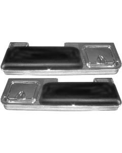 1966-1967 Chevelle Armrest Pad & Chrome Base Set, Rear, Black, With Ashtray, 2-Door Coupe