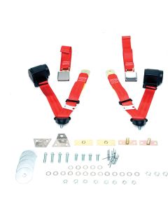 Chevelle Seat Belt & Shoulder Harness Kit, Front, 3-Point Retractable, Red, 1964-1965