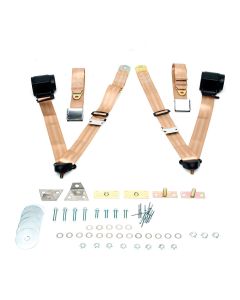 Chevelle Seat Belt & Shoulder Harness Kit, Front, 3-Point Retractable, Tan, 1966-1972