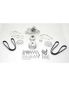 Chevelle Serpentine Pulley Kit, Small Block, With Polished Wide Brackets & Short Water Pump, For Cars With Air Conditioning & Without Power Steering, 1964-1972