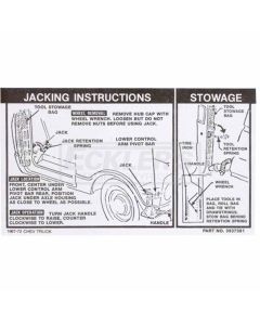 Chevy Or GMC Jacking Instructions Decal, 1968-1972
