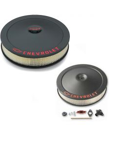 Chevy Truck Air Cleaner Assembly, Open Element, 14"Crinkle Black Finish With Chevrolet Script and Bowtie Logo,1955-1992
