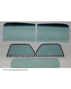 1947-1950 Chevy-GMC Truck Glass Kit-Two Piece Windshield, With Standard Rear Glass And Assembled Door Glasses-Black Frames, Green Tint With Shade