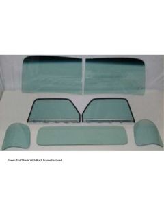1947-1950 Chevy-GMC Truck Glass Kit-Two Piece Windshield, With Small Rear Glass And Assembled Door Glasses-Chrome Frames, Grey Tint With Shade Band