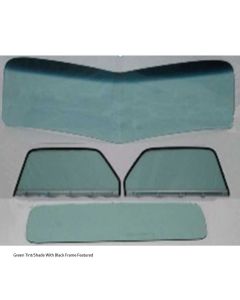 1947-1950 Chevy-GMC Truck Glass Kit-One Piece V-Bend Windshield, Standard Rear Glass And Assembled Door Glasses With Chrome Frames, Green Tint With Shade Band