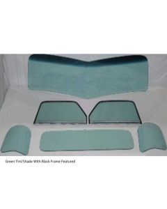 1947-1950 Chevy-GMC Truck Glass Kit-One Piece V-Bend Windshield, Small Rear Glass And Assembled Door Glasses With Black Frames, Grey Tint With Shade Band