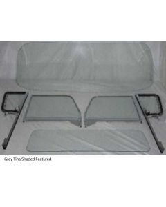 1955-1959 Chevy-GMC Truck Glass Kit, Small Back Glass-Vent Assemblies With Posts, Assembled Door Windows, Chrome Frames-Grey Tint With Shade Band