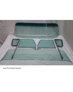 1955-1959 Chevy-GMC Truck Glass Kit, Deluxe/Large Back Glass-Vent Assemblies With Posts, Assembled Door Windows, Chrome Frames-Grey With Shade Band