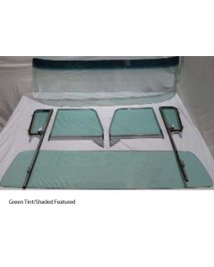 1960-1963 Chevy-GMC Truck Glass Kit, Deluxe/Large Back Glass-Vent Assemblies With Posts, Assembled Door Windows, Chrome Frames-Green Tint