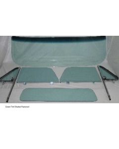 1964-1966 Chevy-GMC Truck Glass Kit With Vent Window Assemblies With Posts, Door Glass In Channel, Small Back Glass-Green Tint With Shade Band