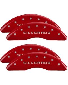 2019-2020 Chevy Silverado 1500 MGP Caliper Covers, Red With Engraved Silverado Logo