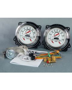 1947-1953 Chevrolet Truck New Vintage USA Woodward Series 2 Gauge Kit - 3 in 1 Gauges - Programmable 140 MPH Speedometer with Oil Pressure / Water Temp. - Tachometer with Battery and Fuel - White