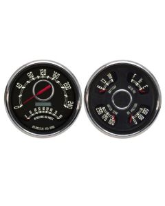1947-1953 Chevrolet Truck New Vintage USA Woodward Series 2 Gauge Kit - Dual Gauge with Programmable 240 KPH Speedometer and Tachometer - Quad Gauge with Battery, Fuel, Water Temp. and Oil Pressure - Black