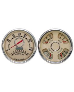 1947-1953 Chevrolet Truck New Vintage USA Woodward Series 2 Gauge Kit - Dual Gauge with Programmable 240 KPH Speedometer and Tachometer - Quad Gauge with Battery, Fuel, Water Temp. and Oil Pressure - Beige