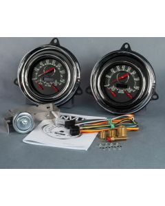 1954 Chevrolet Truck New Vintage USA Woodward Series 2 Gauge Kit - 3 in 1 Gauges - Programmable 140 MPH Speedometer with Oil Pressure / Water Temp. - Tachometer with Battery and Fuel - Black