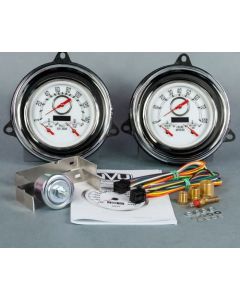 1954 Chevrolet Truck New Vintage USA Woodward Series 2 Gauge Kit - 3 in 1 Gauges - Programmable 140 MPH Speedometer with Oil Pressure / Water Temp. - Tachometer with Battery and Fuel - White