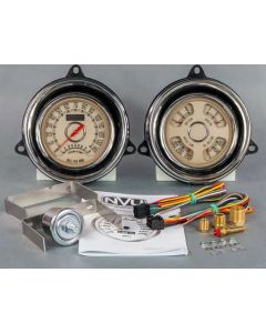 1954 Chevrolet Truck New Vintage USA Woodward Series 2 Gauge Kit - Dual Gauge with Programmable 140 MPH Speedometer and Tachometer - Quad Gauge with Battery, Fuel, Water Temp. and Oil Pressure - Beige