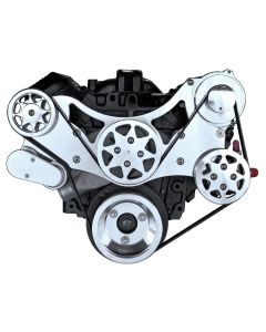 Front Drive System, w/ On Board PS Reservoir, Big Block Chevy, Polished, NO AC with Power Steering




