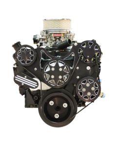 Front Drive System, Small Block Chevy, w/ On Board PS Reservoir, Black Silverline, NO AC with Power Steering











)