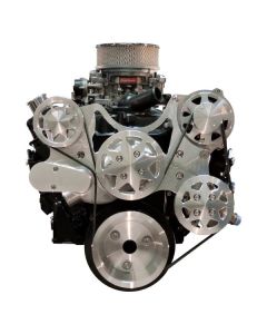 Front Drive System, Small Block Chevy, w/ On Board PS Reservoir, Machine finish, NO AC with Power Steering






)