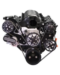 Front Drive System, LS1, 2, 3 & 6 - With Tuff Stuff Water Pump, Black Silverline, w/ AC and Power Steering

