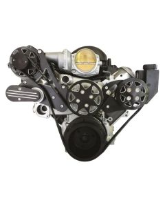 Front Drive System, LS1, 2, 3 & 6 - With Edelbrock Water Pump, Black Silverline, w/ NO AC and Power Steering

