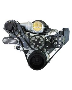 Front Drive System, w/ On Board PS Reservoir, LS1, 2, 3 & 6 - With Edelbrock Water Pump, Black Silverline, w/ NO AC & PS