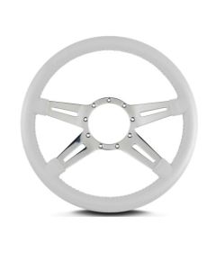 Lecarra 14 in MK-9 Steering Wheel, Polished, White Leather