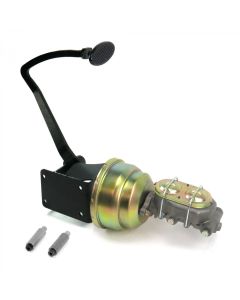 1947-1955E Chevy-GMC Truck Power Brake Conversion Kit 7 Inch Dual Diaphragm Booster, Brake Pedal With Large Oval Black Billet Pad- Drum/Drum