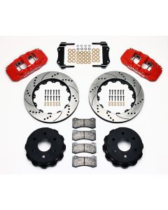 1999-2018 Silverado 1500-Sierra 1500 Wilwood AERO4 Rear Brake Kit, 6 Lug-4 Piston Red Calipers, 14.25" Rotors-Drilled And Slotted
