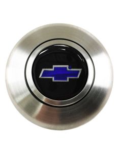 1947-1978 Chevy Truck Truck Steering Wheel Horn Cap With Emblem, Retro Satin Silver/Blue Bowtie
