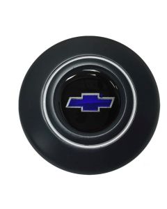 1947-1978 Chevy Truck Truck Steering Wheel Horn Cap With Emblem, Retro Satin Black/Blue Bowtie