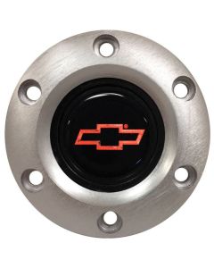 1947-2002 Chevy Truck Steering Wheel Horn Cap, S6 With Red Bowtie-Brushed Finish