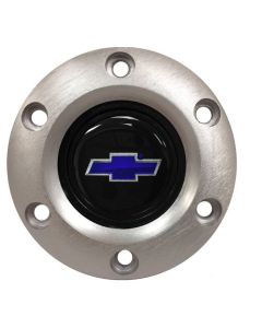 1947-2002 Chevy Truck Steering Wheel Horn Cap, S6 With Blue Bowtie-Brushed Finish