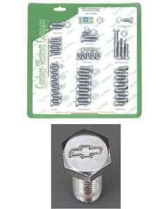 Chevelle Bowtie Engine Bolt Kit, Small Block, For Cars WithShort Water Pump & Headers, Chrome, 1964-1972