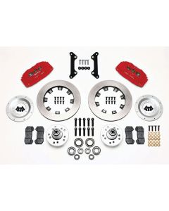 Chevelle Wilwood Front Disc Brake Kit, 6-piston Red Calipers, Plain Rotors, 1973-1977