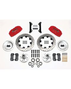 Chevelle Wilwood Front Disc Brake Kit, 6-piston Red Calipers, Drilled & Slotted Rotors, 1973-1977