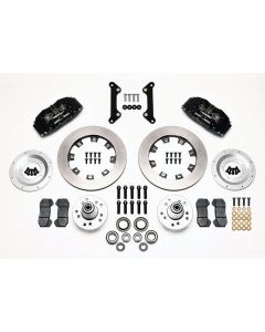Chevelle Wilwood Front Disc Brake Kit, 6-piston Black Calipers, Plain Rotors, 1973-1977