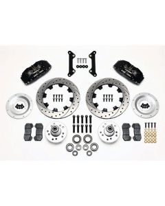 Chevelle Wilwood Front Disc Brake Kit, 6-piston Black Calipers, Drilled & Slotted Rotors, 1973-1977