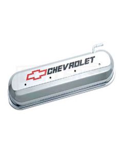 Early Chevy Valve Cover, LS V8 Conversion, Chrome With Recessed Red And Black Emblems, 1949-1954