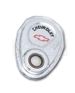 Early Chevy Timing Chain Cover, Small Block, Chrome, With Chevrolet Script & Bowtie Logo, 1949-1954