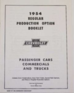 Early Chevy Regular Production Options Manual, 1954
