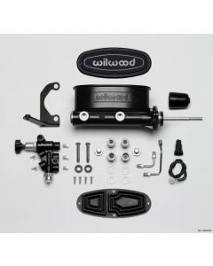 1949-1954 Chevy Wilwood Master Cylinder Kit, Tandem, Black Electrocoated Aluminum, with Bracket & Valve, 15/16"